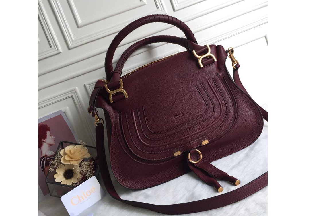 Chloe Marcie Double Carry Bag in Burgundy Leather