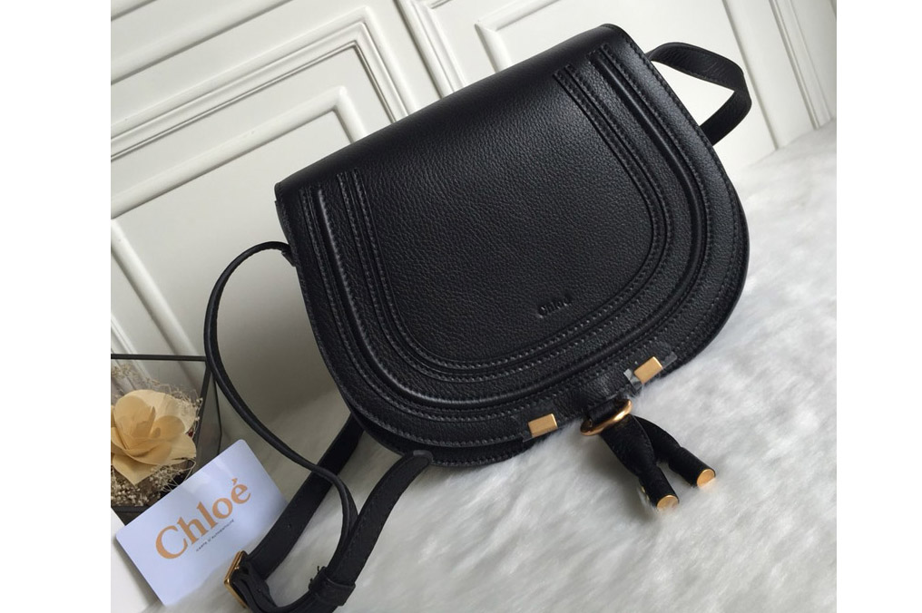 Chloe Marcie Saddle bag in Black grained calfskin