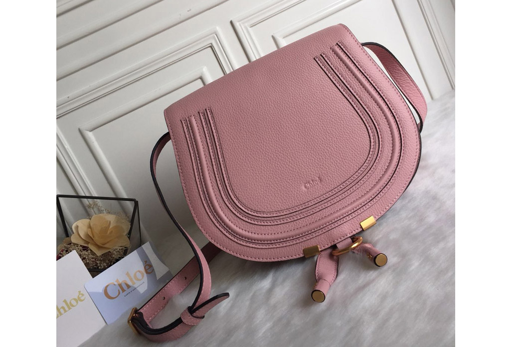 Chloe Marcie Saddle bag in Pink grained calfskin