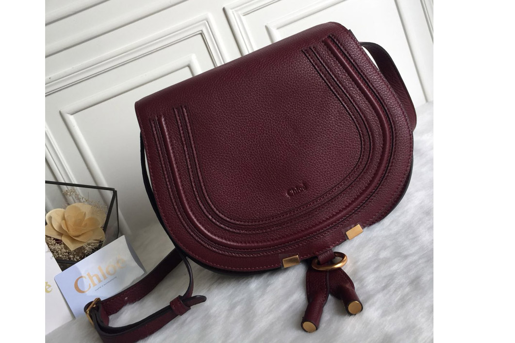 Chloe Marcie Saddle bag in Burgundy grained calfskin
