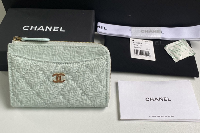 CC AP3179 Classic Zipped Card Holder in Light Blue Leather