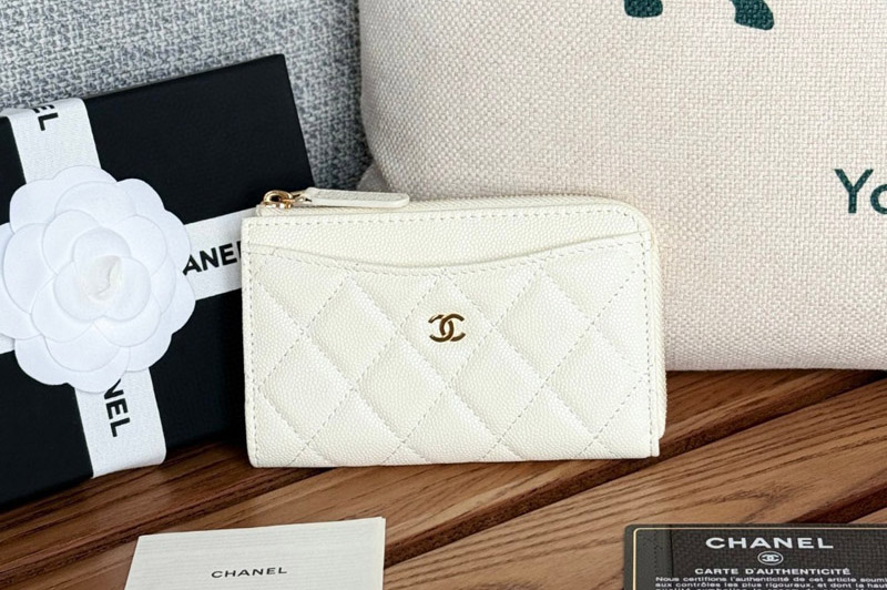 CC AP3179 Classic Zipped Card Holder in White Leather