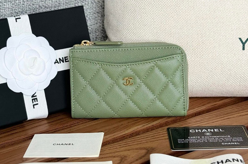CC AP3179 Classic Zipped Card Holder in Green Leather