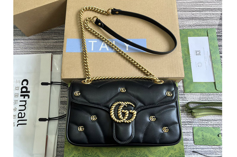Gucci 443497 GG Marmont Small shoulder bag in Black Leather