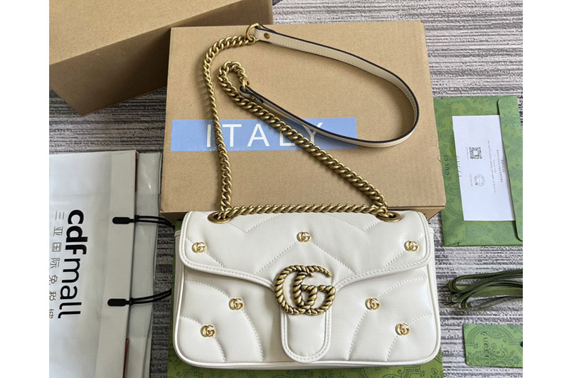 Gucci 443497 GG Marmont Small shoulder bag in White Leather