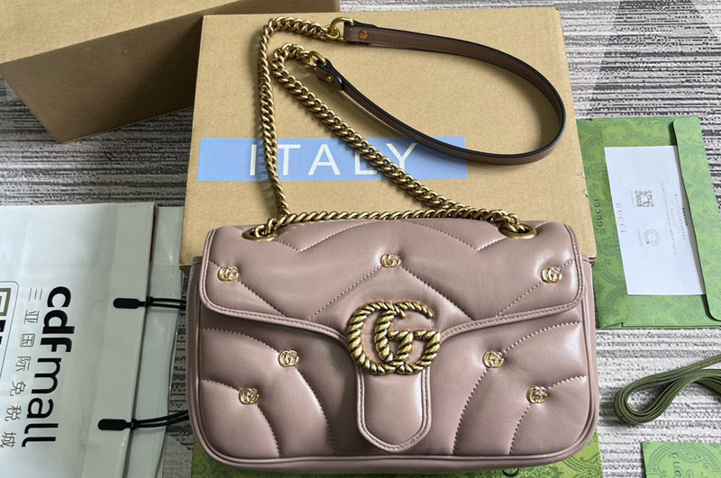 Gucci 443497 GG Marmont Small shoulder bag in Pink Leather