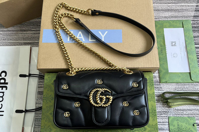 Gucci 446744 GG Marmont Mini shoulder bag in Black Leather
