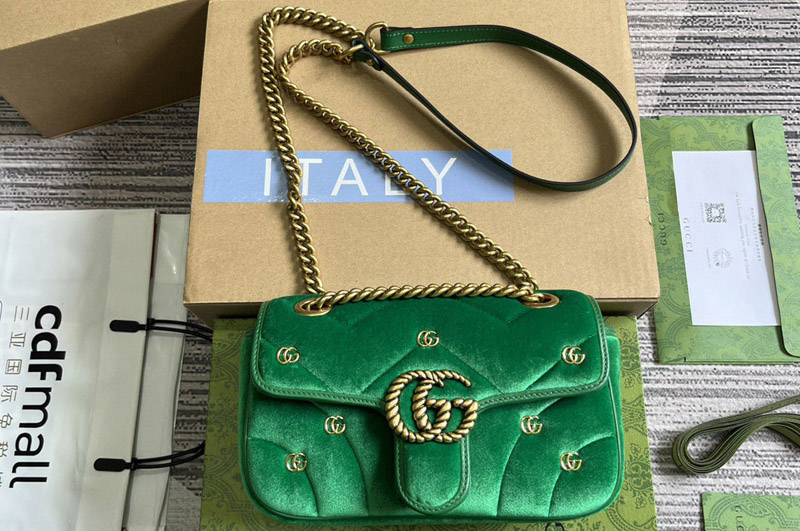 Gucci 446744 GG Marmont Mini shoulder bag in Green quilted chevron velvet