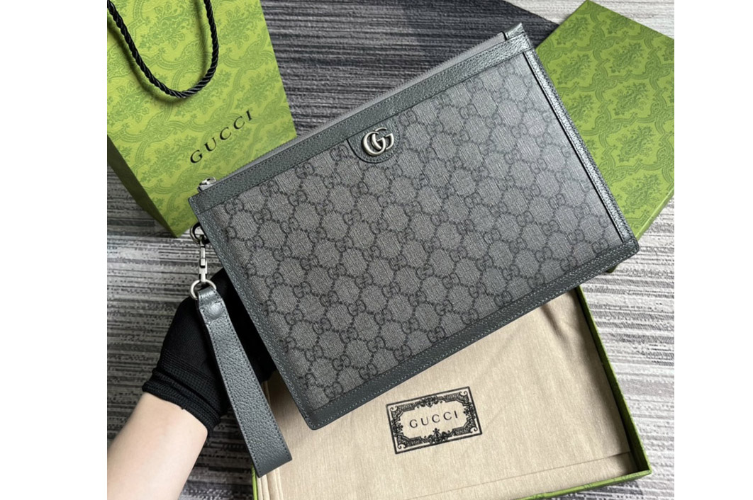 Gucci 575371 Ophidia GG Small Clutch in Grey and black GG Supreme canvas