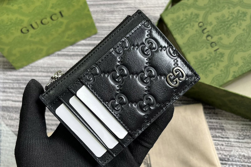 Gucci 597560 Gucci Signature Card Case in Black Gucci Signature leather