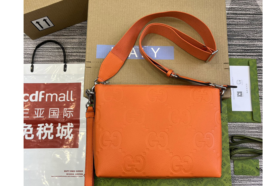 Gucci 696009 jumbo GG Medium Messenger Bag in Orange jumbo GG leather