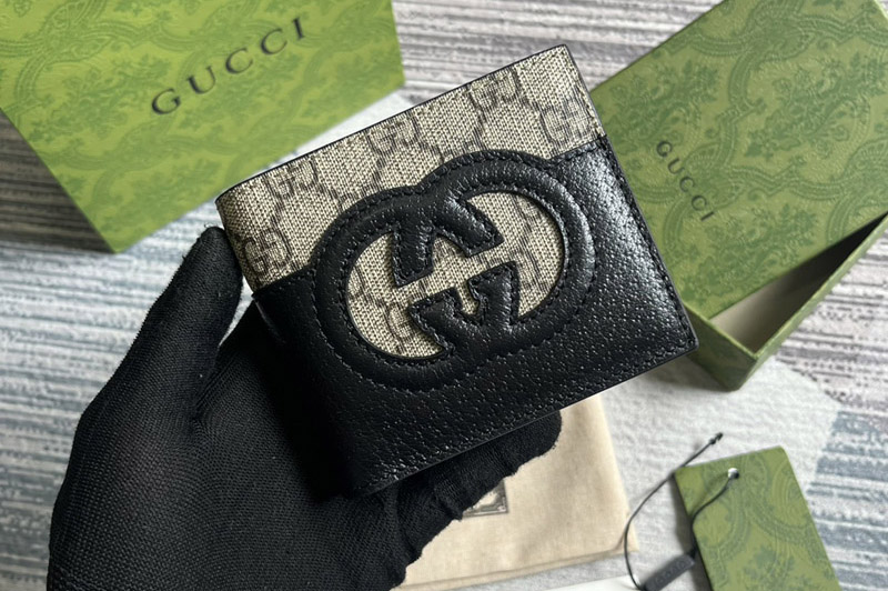 Gucci 701420 Wallet With Cut-Out Interlocking G in Beige and ebony GG Supreme canvas