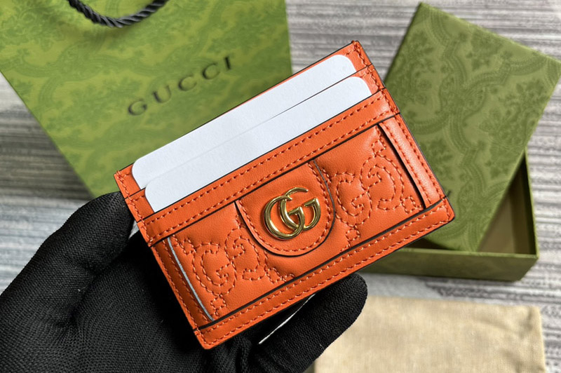 Gucci 723790 GG Matelasse Card Case in Orange GG Matelassé leather