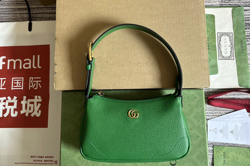 Gucci 739076 Aphrodite Mini Shoulder Bag with Double G in Green Leather