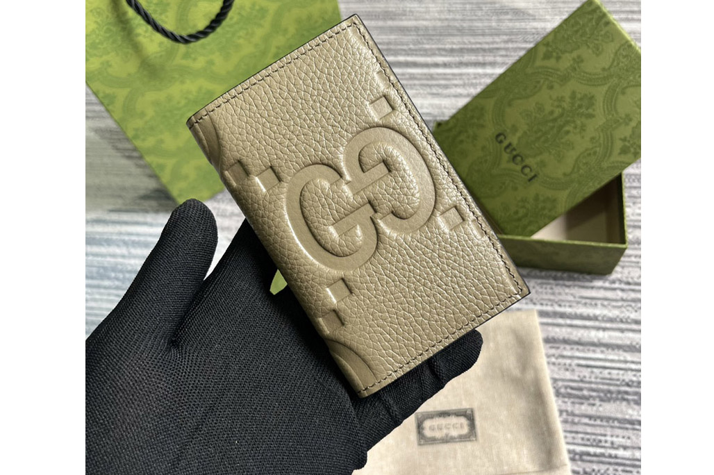 Gucci ‎739478 Jumbo GG Card Case in Taupe jumbo GG leather