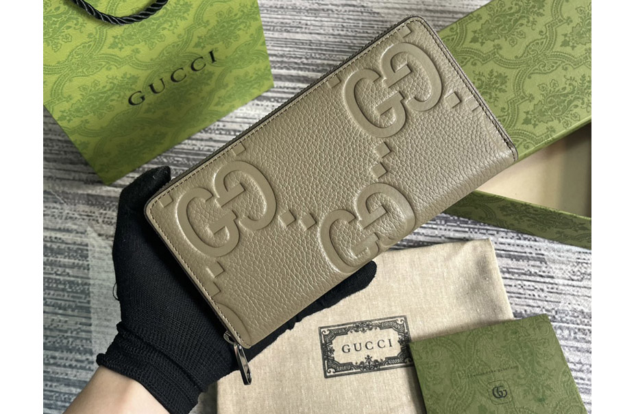 Gucci ‎739484 Jumbo GG Zip Around Wallet in Taupe jumbo GG leather