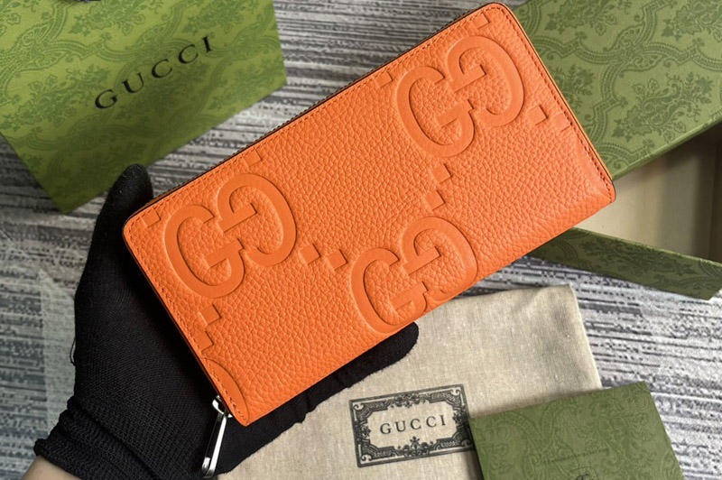 Gucci ‎739484 Jumbo GG Zip Around Wallet in Orange jumbo GG leather