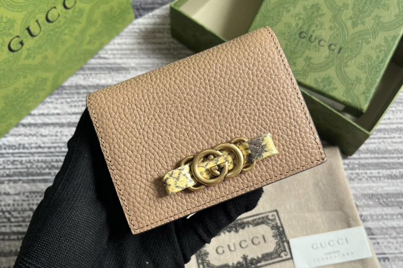 Gucci ‎746059 Wallet With Interlocking G Python Bow Bag in Rose beige leather