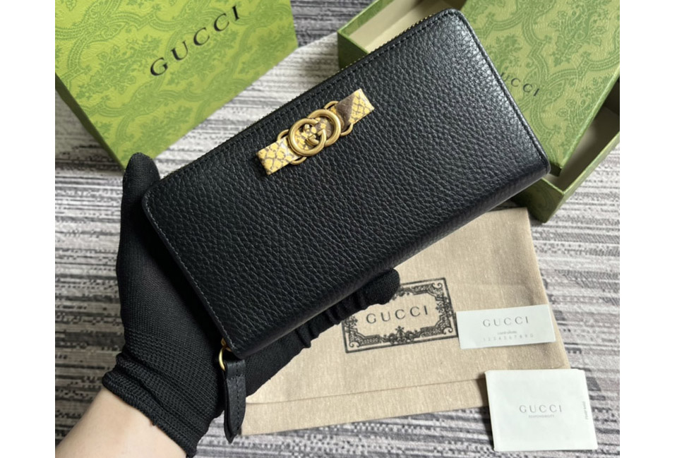Gucci ‎750458 Zip Wallet With Interlocking G Python Bow in Black leather