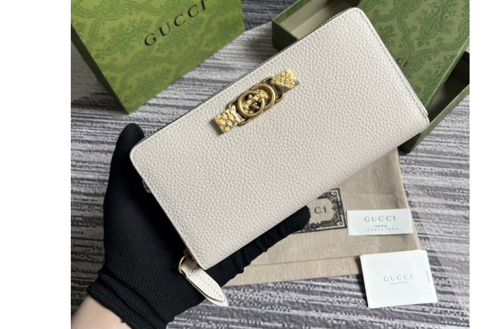 Gucci ‎750458 Zip Wallet With Interlocking G Python Bow in White leather
