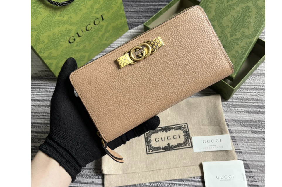 Gucci ‎750458 Zip Wallet With Interlocking G Python Bow in Rose beige leather