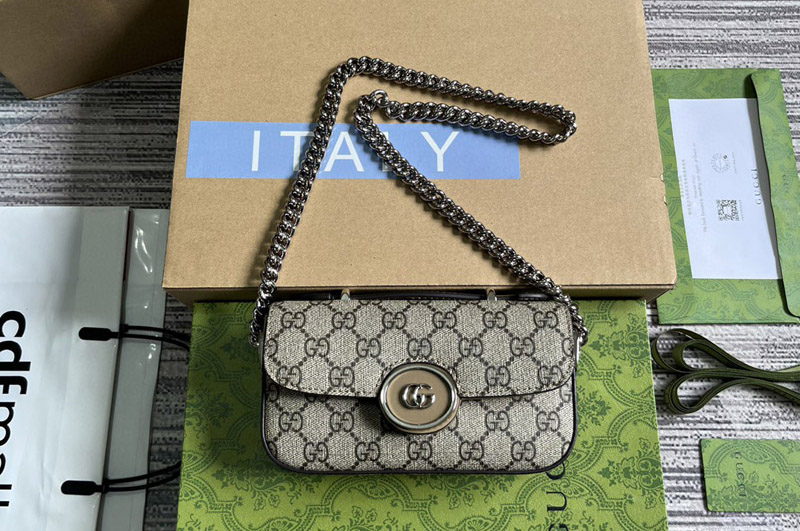 Gucci 760194 Petite GG Super Mini shoulder bag in Beige and ebony GG Supreme canvas