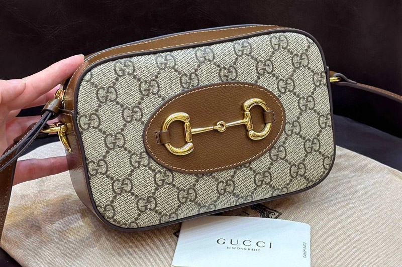 Gucci 760196 Gucci 1955 Horsebit small shoulder bag in Beige and ebony GG Supreme canvas
