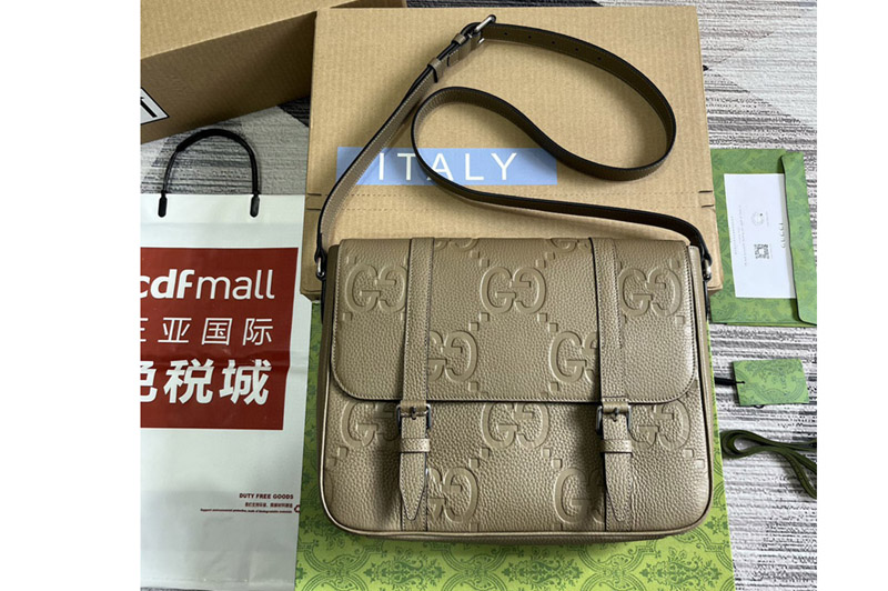 Gucci 760234 jumbo GG medium messenger bag in Gray jumbo GG leather