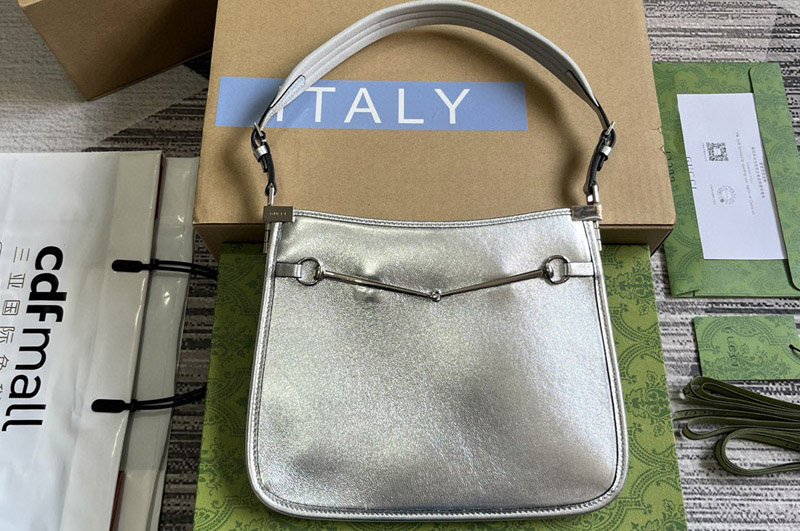 Gucci 764191 gucci horsebit slim small shoulder bag in Silver Leather