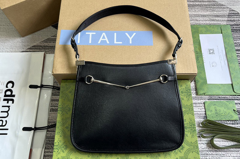 Gucci 764191 gucci horsebit slim small shoulder bag in Black Leather