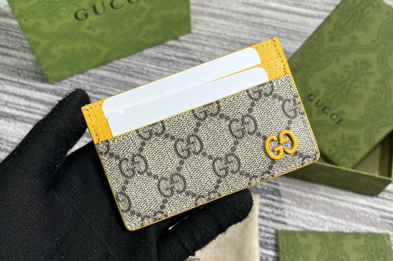 Gucci 768248 card case with GG detail in Beige and ebony GG Supreme canvas With Yellow