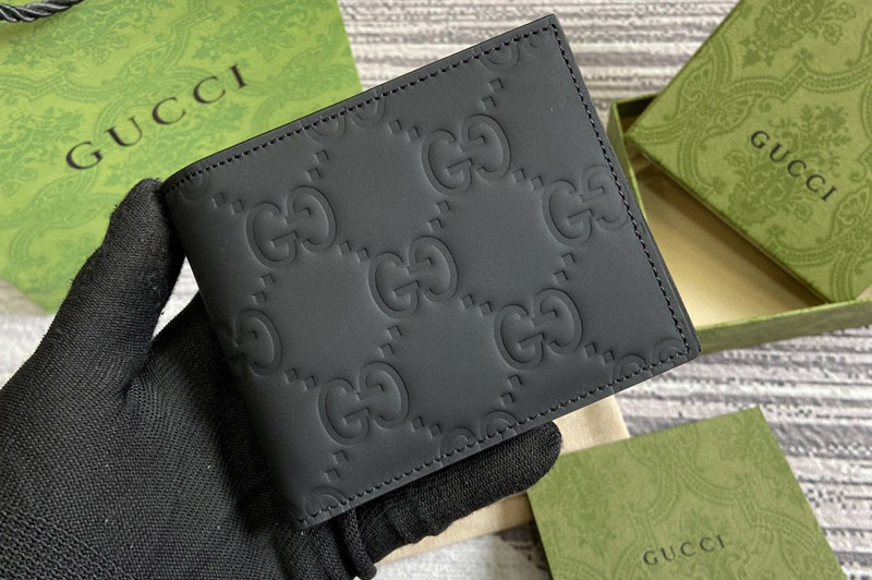 Gucci 771309 GG rubber-effect bi-fold wallet in Black GG rubber-effect leather
