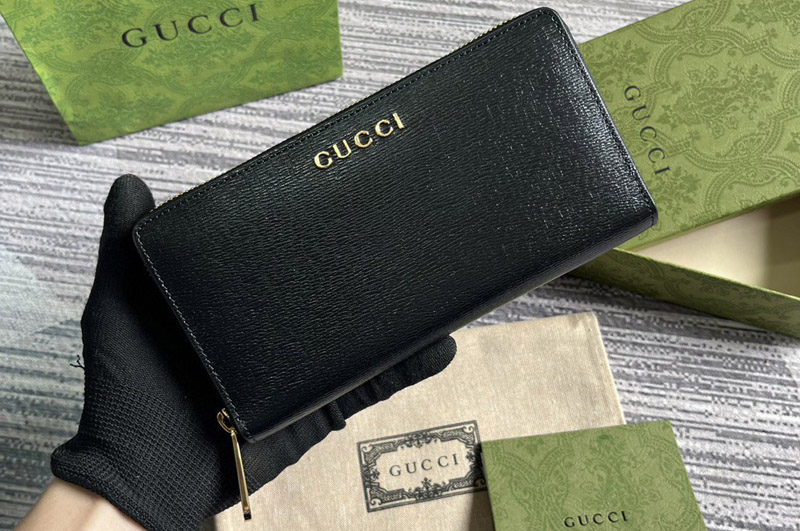 Gucci 764155 zip around wallet with gucci script in Black leather