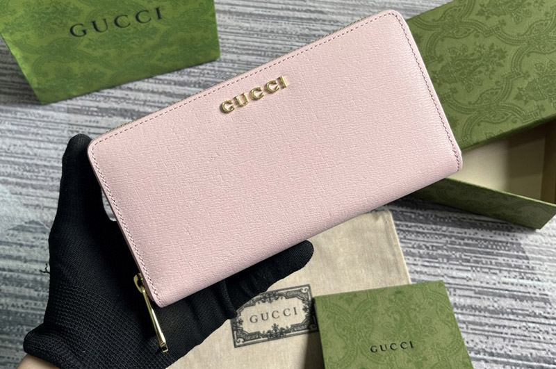 Gucci 764155 zip around wallet with gucci script in Pink leather