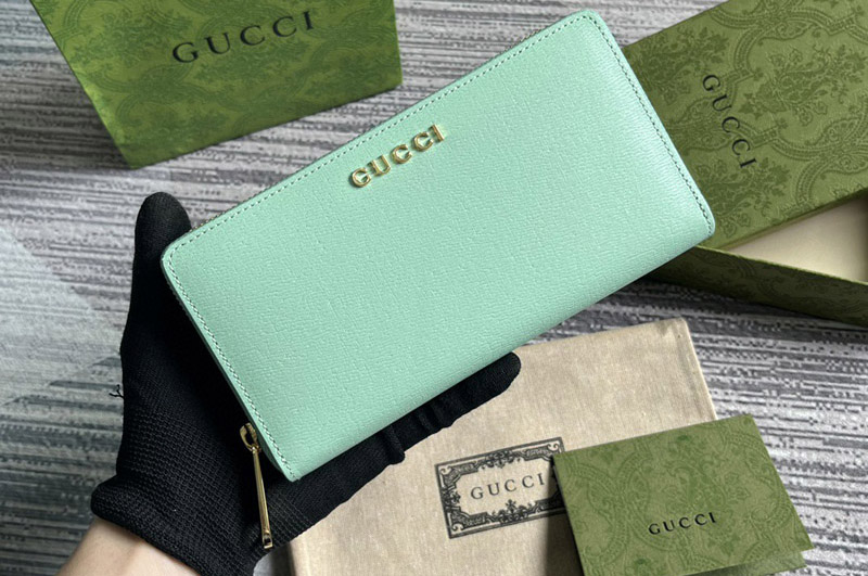 Gucci 764155 zip around wallet with gucci script in Green leather