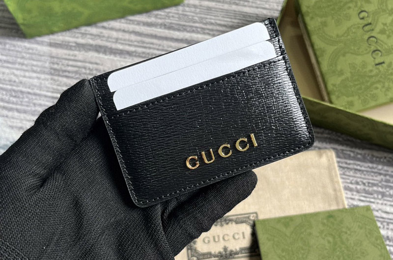 Gucci 773428 card case with gucci script in Black Leather