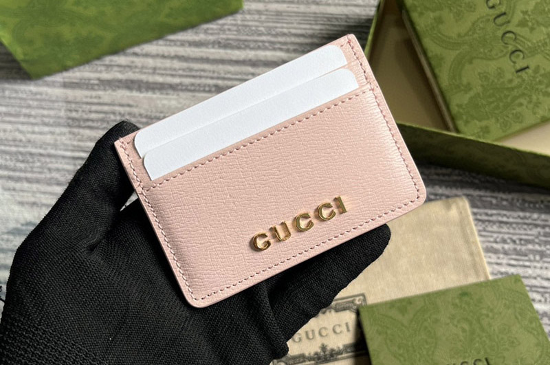 Gucci 773428 card case with gucci script in Pink Leather