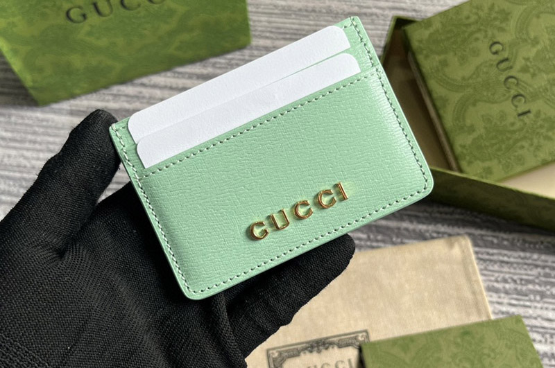 Gucci 773428 card case with gucci script in Green Leather