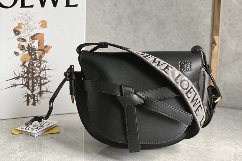 Loewe Mini Gate Dual bag in Black soft calfskin and jacquard