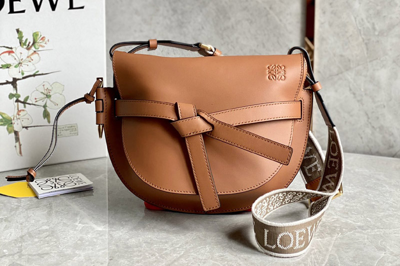 Loewe Mini Gate Dual bag in Brown soft calfskin and jacquard