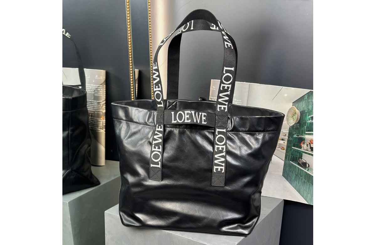 Loewe Fold Shopper Bag in Black paper calfskin