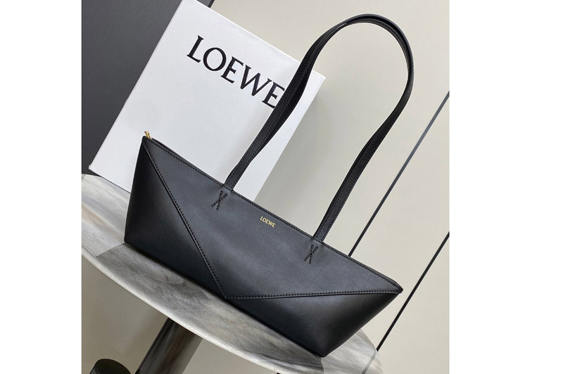 Loewe Cropped Puzzle Fold bag in Black shiny calfskin