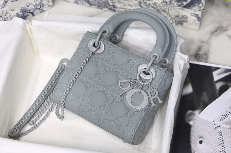 Dior M0505 Mini Lady Dior handbag in Blue Ultramatte Cannage Calfskin