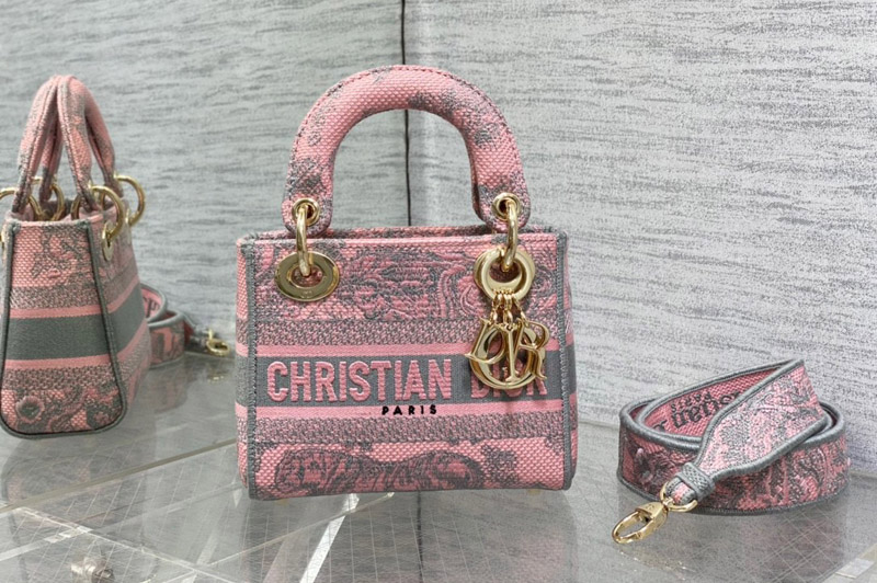 Dior M0505 Christian Dior Mini Lady Dior bag in Rose Des Vents Toile de Jouy Embroidery