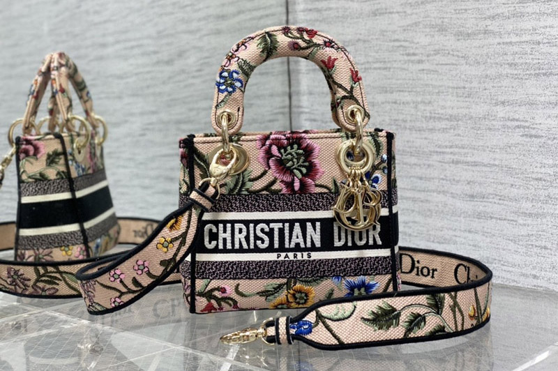 Dior M0505 Christian Dior Mini Lady Dior bag in Pink Multicolor Florilegio Embroidery