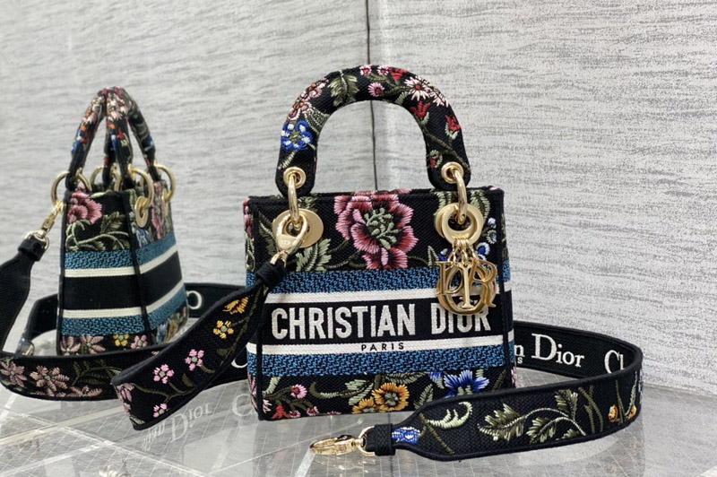 Dior M0505 Christian Dior Mini Lady Dior bag in Black Multicolor Florilegio Embroidery