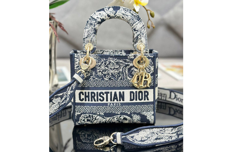 Dior M0505 Christian Dior Mini Lady Dior bag in Blue Toile de Jouy Embroidery