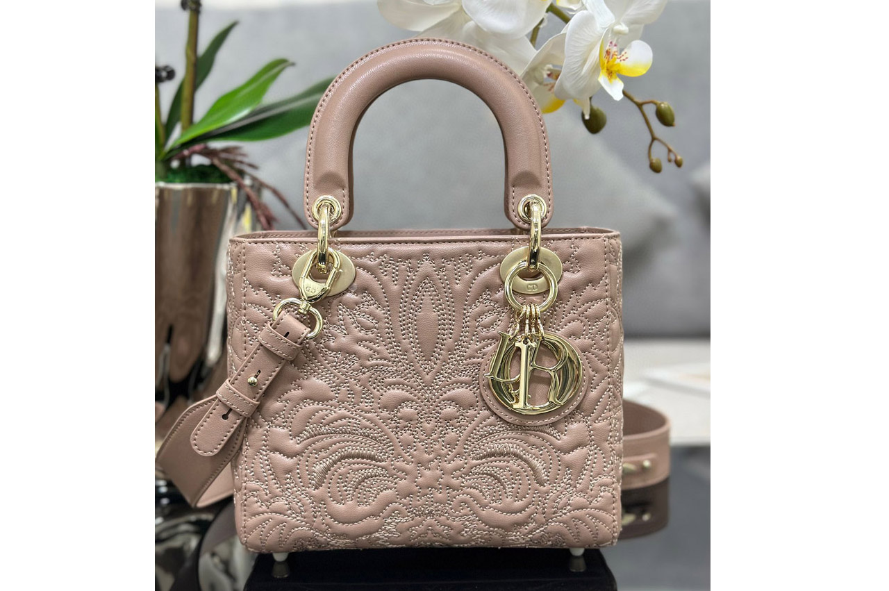Dior M0538 Small Lady Dior My ABCDior bag in Pink Quilted-Effect Lambskin with Ornamental Motif