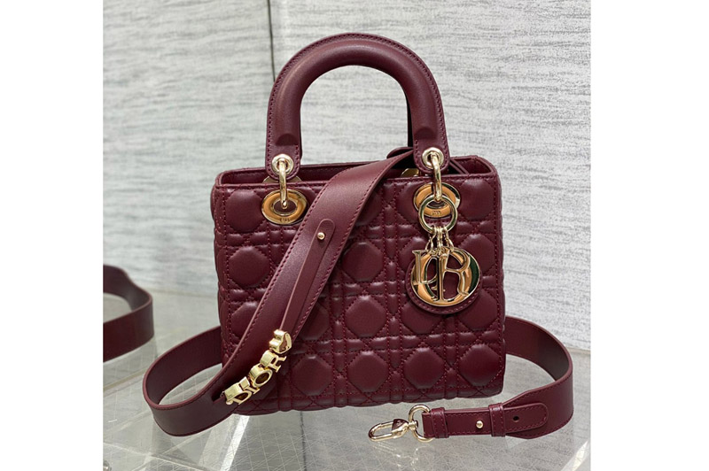 Dior M0538 Christian Dior Small Lady Dior My ABCDior bag in Wine Red Cannage Lambskin