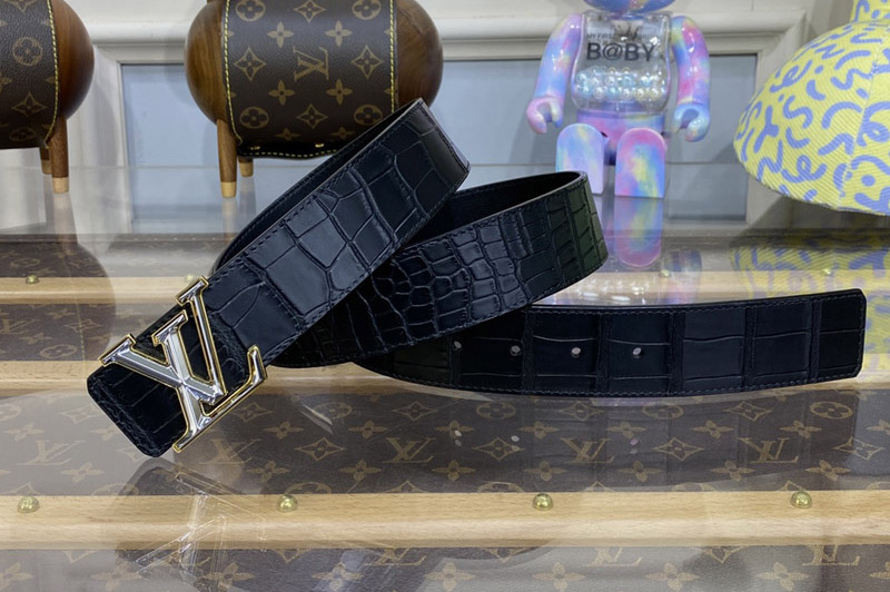 Louis Vuitton M0550V LV Stone 40MM Belt in Black Alligator leather Gold Buckle